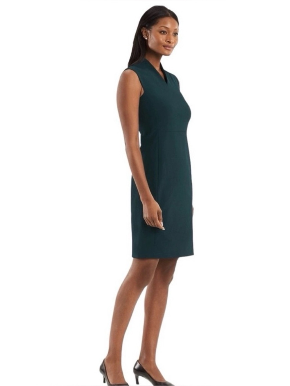 MM Lafleur Aditi 2.0 Dress in Rainforest Classic V-Neck Sheath Dark Teal